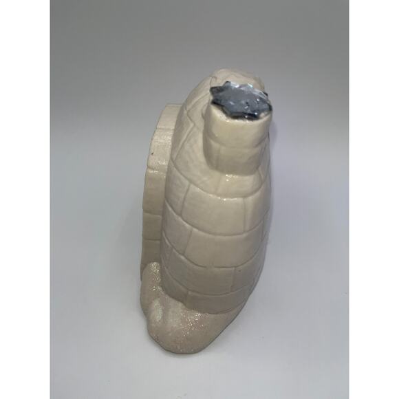 Vintage Ceramic Igloo Diorama Pastel Blue Reindeer With Wreath Pink Tree OOAK - Picture 13 of 16